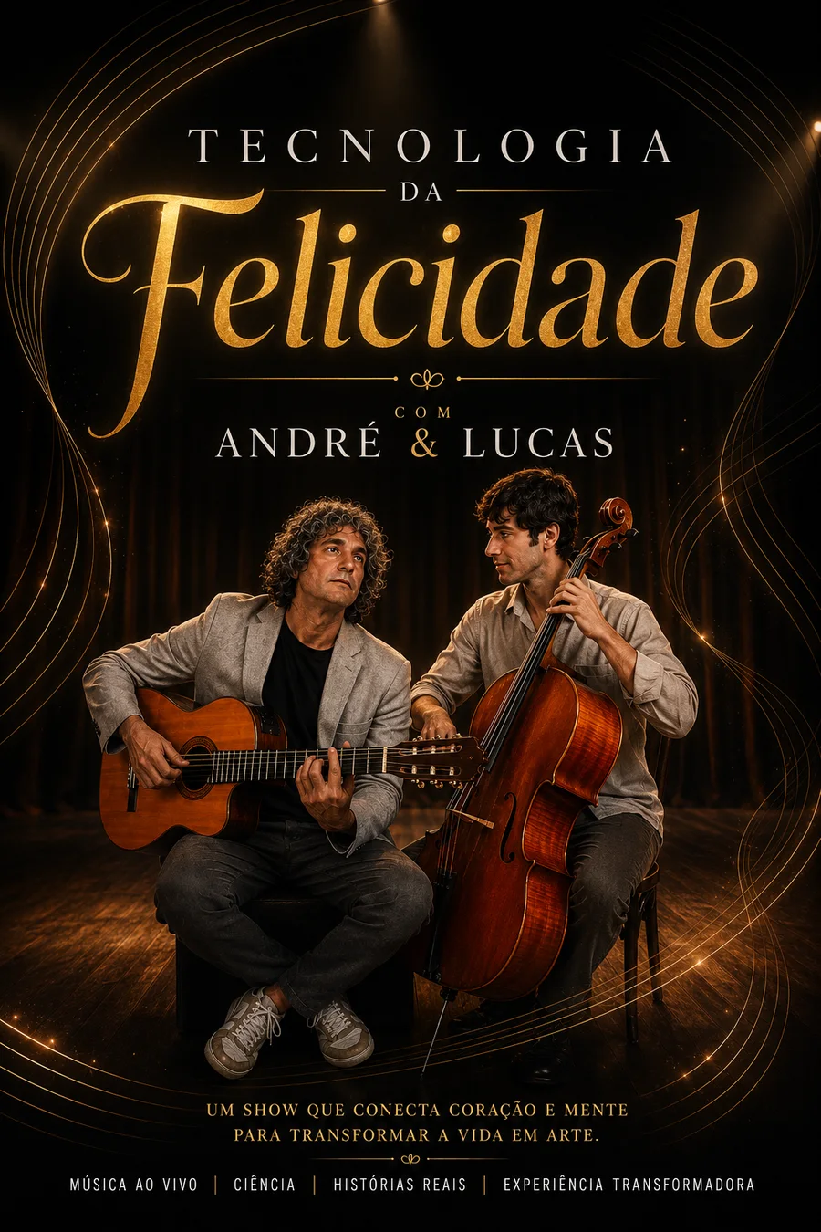 Cartaz do espetáculo André & Lucas na Tecnologia da Felicidade